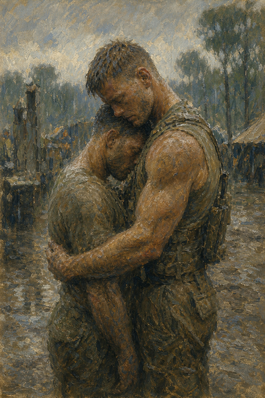 peinture huile sur toile faite sur commande - scène érotique hommes NO WAR