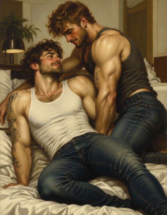 peinture huile sur toile faite sur commande - PORTRAIT AUTRE TEMPS  GAY LOVERS