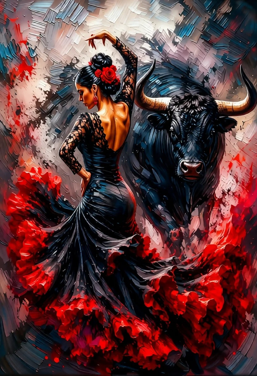 peinture huile sur toile faite sur commande - PORTRAIT FLAMENCO CORRIDA