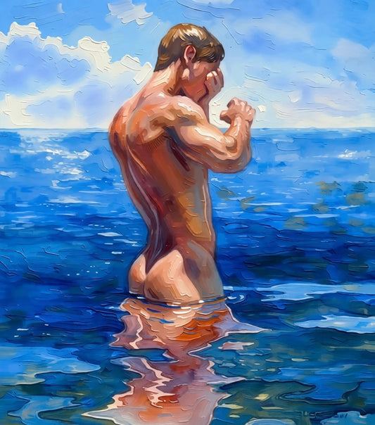 peinture huile sur toile faite SUR COMMANDE - PORTRAIT MALE TORSE NU AUTRE TEMPS