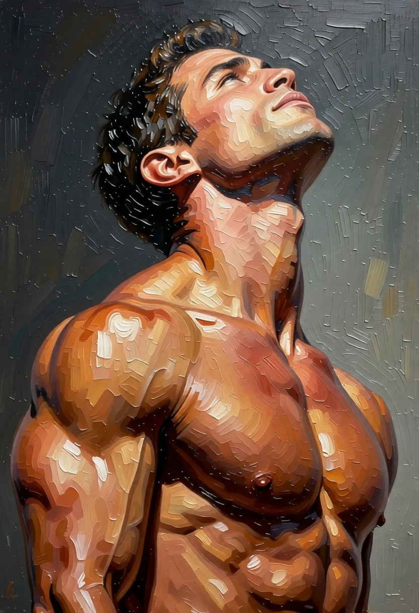 peinture huile sur toile faite SUR COMMANDE - PORTRAIT NU MALE