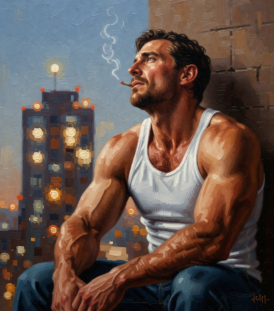 peinture huile sur toile faite SUR COMMANDE - PORTRAIT BOGOSSE SMOKING