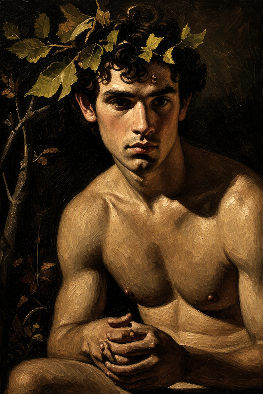 peinture huile sur toile faite sur commande - scène érotique hommes TORSE NU FAUN