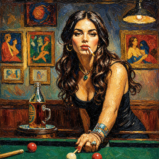 peinture huile sur toile faite sur commande - scène érotique FEMME SEXY BILLARD