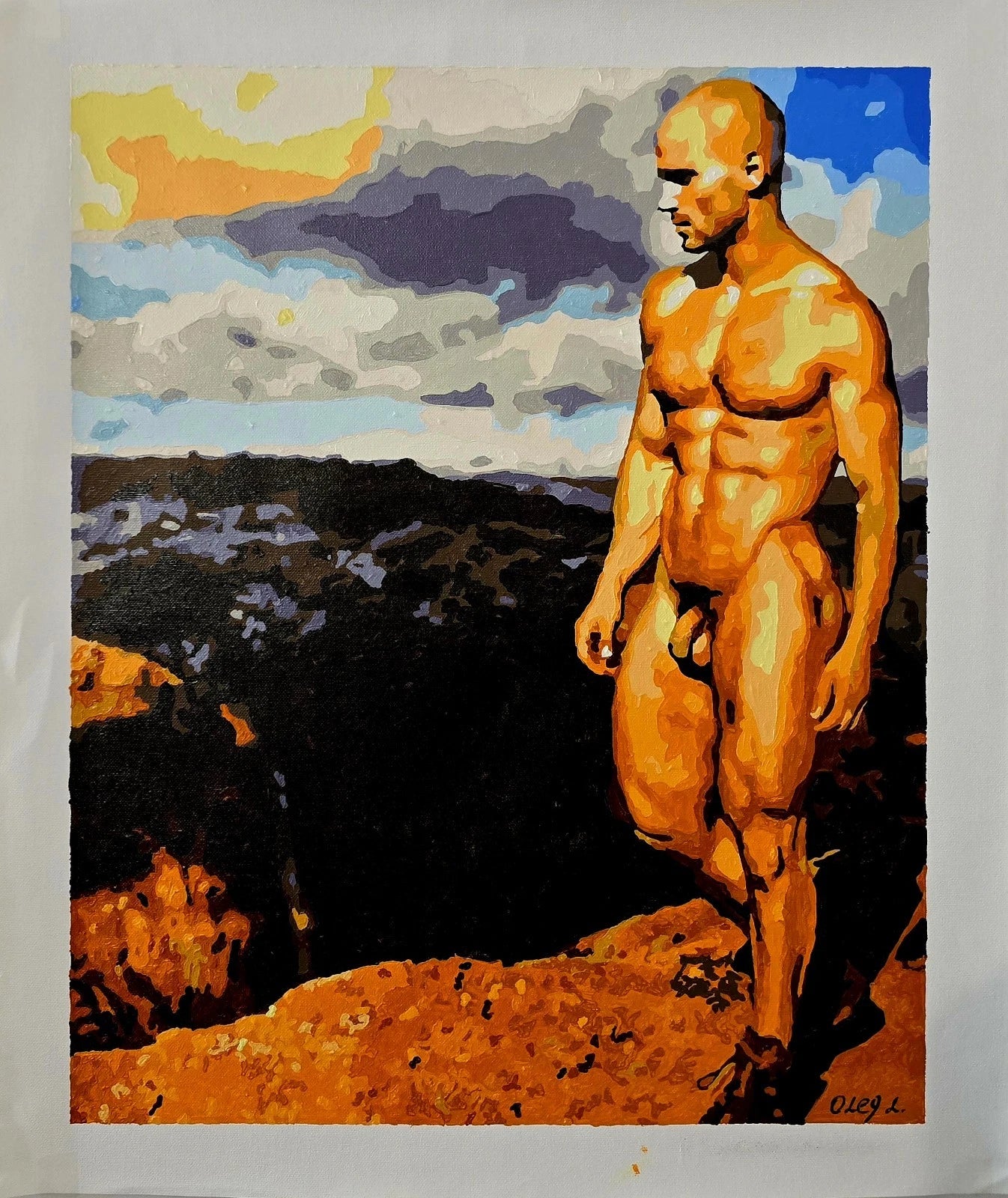 AT THE EDGE art-érotique-gay-peinture-huile sur toile-originale-homme-nu-intégrale
