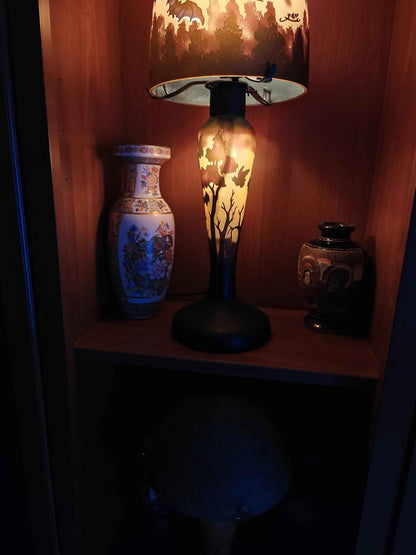 Lampe verre champignon Gallé Tip MOTIF chauve souris bicolor