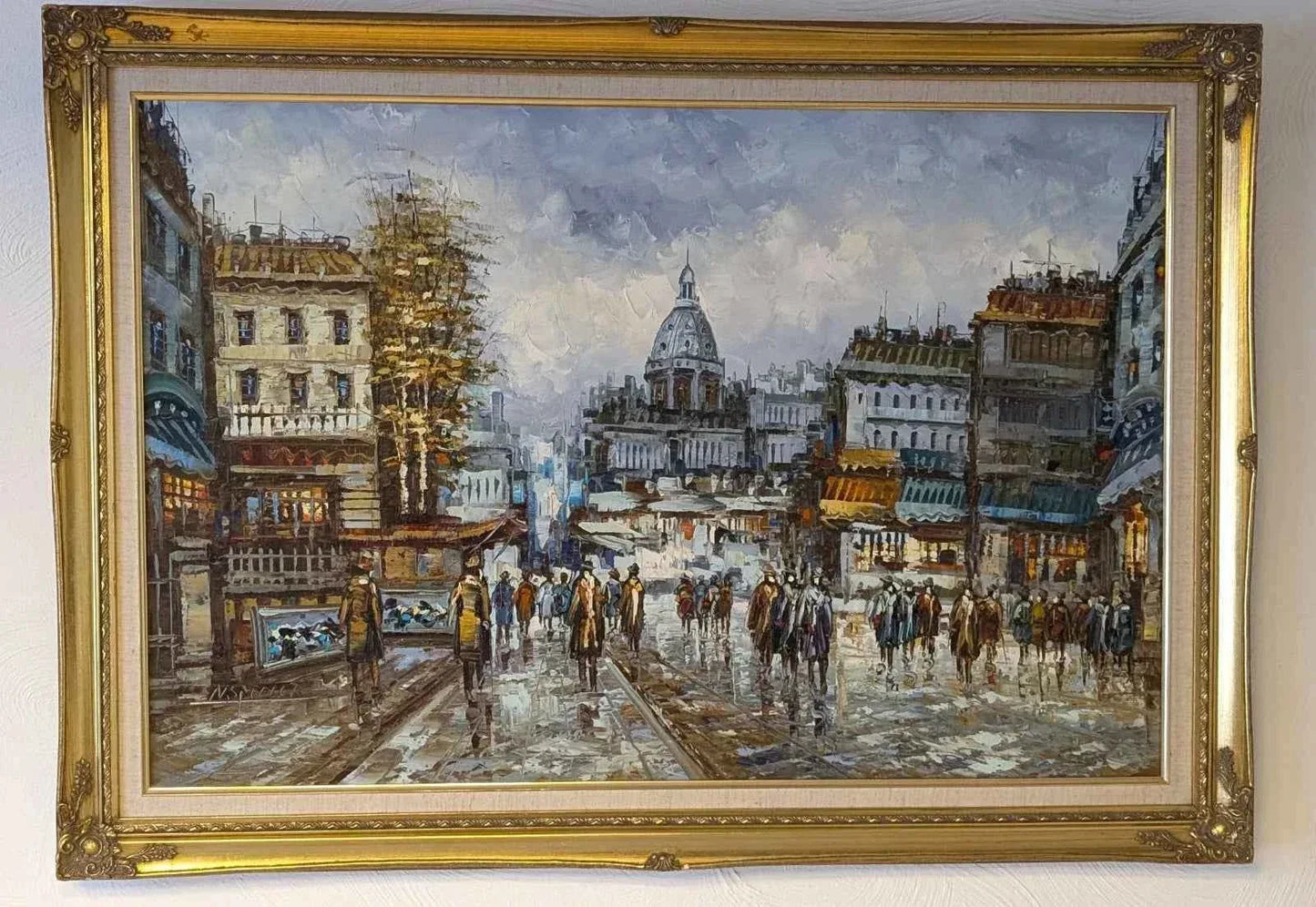 Ancien grand tableau huile sur toile paysage urbain impressionniste Paris - Kikooyou Art Gallery