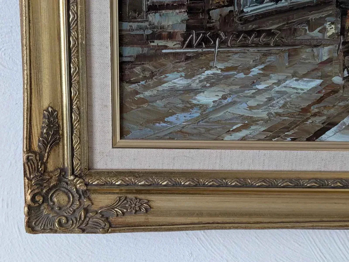 Ancien grand tableau huile sur toile paysage urbain impressionniste Paris - Kikooyou Art Gallery