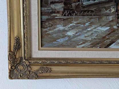 Ancien grand tableau huile sur toile paysage urbain impressionniste Paris - Kikooyou Art Gallery