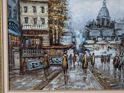 Ancien grand tableau huile sur toile paysage urbain impressionniste Paris - Kikooyou Art Gallery