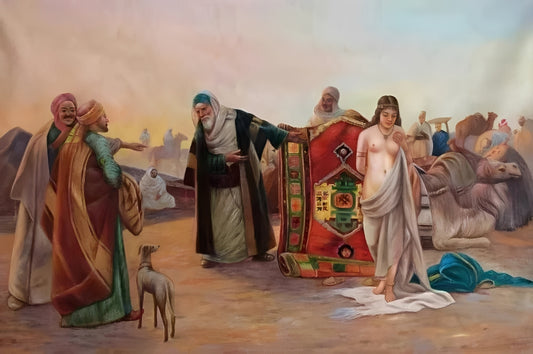 Art Arabe Orientaliste : Tableau Huile Orientaliste d'Esclave Signé pour Passionnés d'Art