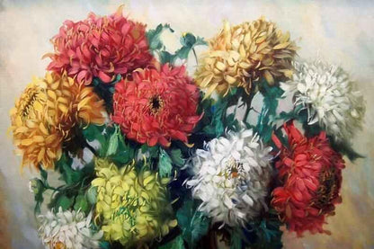 art peinture originale nature morte fleurs chrysanthèmes - Kikooyou Art Gallery