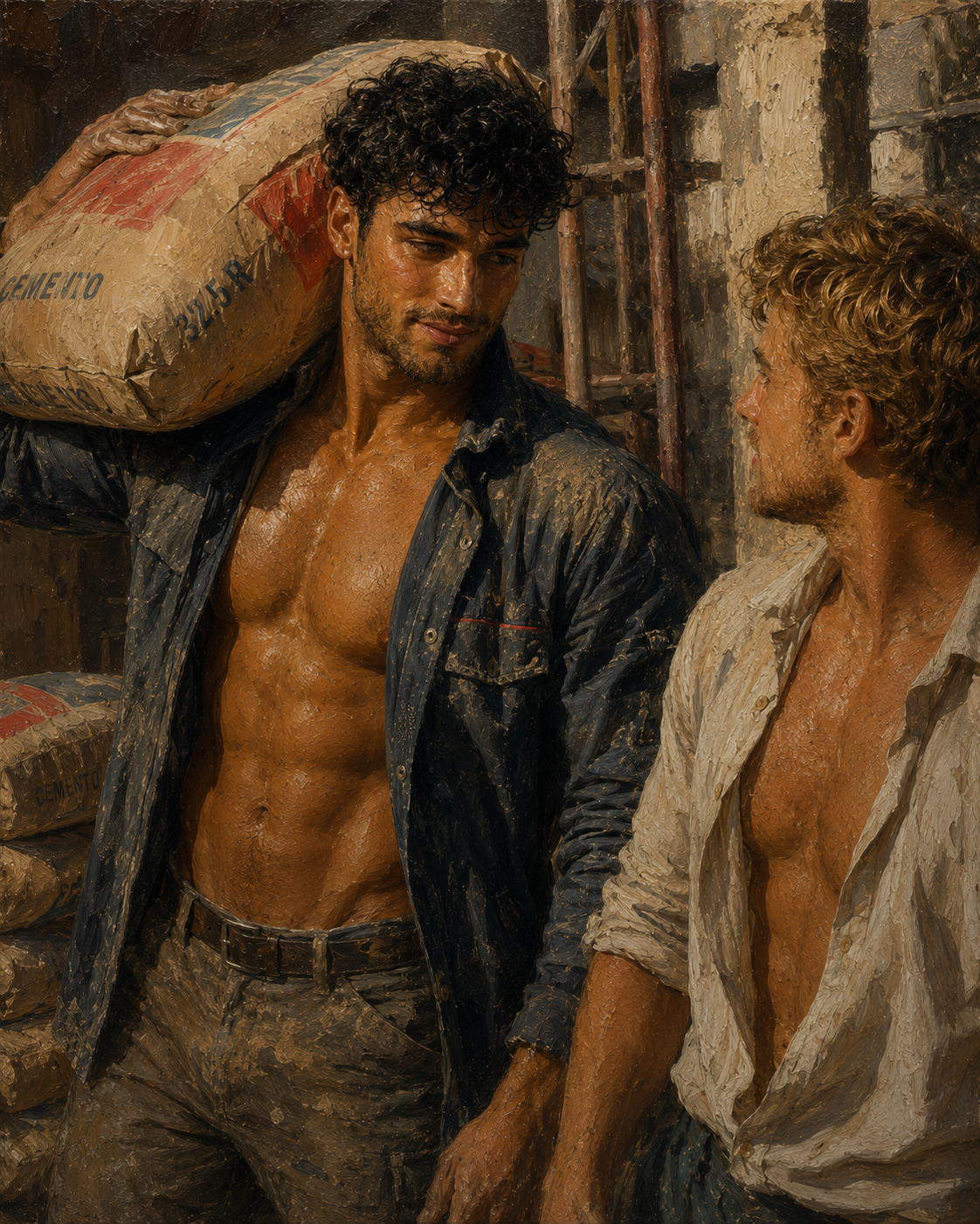 peinture huile sur toile faite sur commande - PORTRAIT BOGOSSE gay lovers