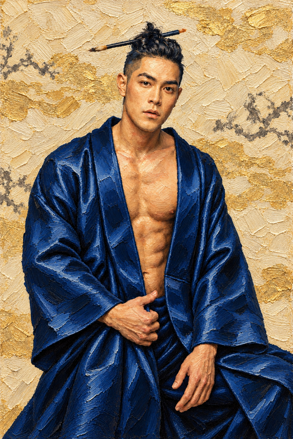 peinture huile sur toile faite sur commande - PORTRAIT BOGOSSE AUTRE TEMPS JAPON