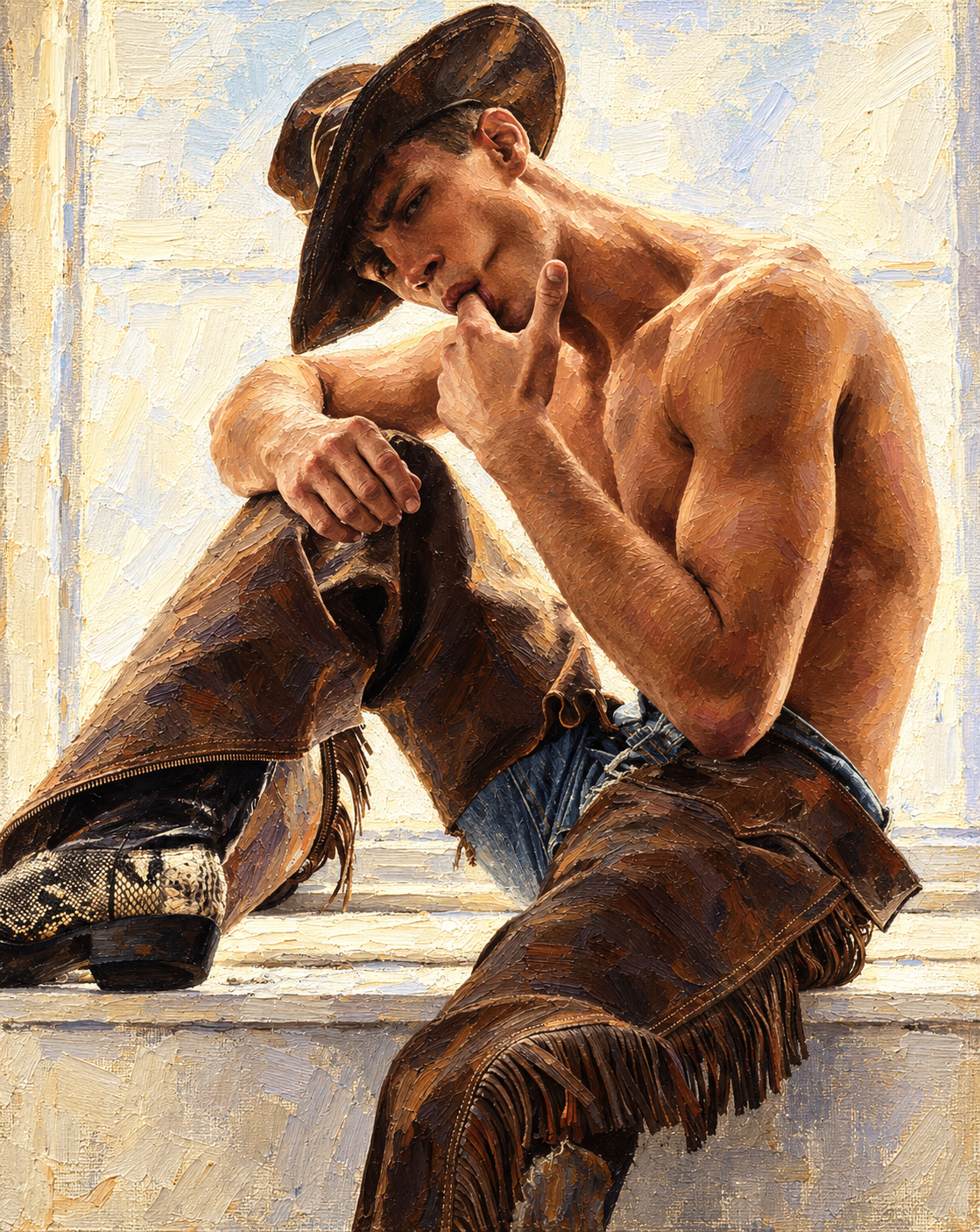 peinture huile sur toile faite sur commande - PORTRAIT BOGOSSE COWBOY