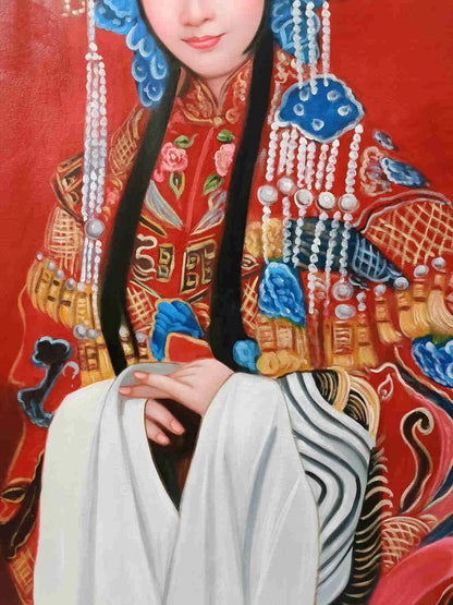 Portrait-traditionel-Peinture à l'huile sur toile "Beauté classique" peinte à la main chinoise par Chen Yifei