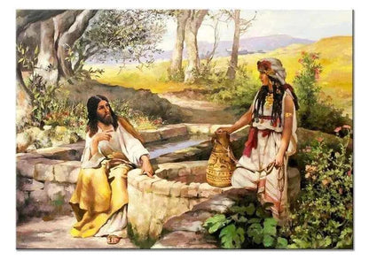 Jésus christ et la Samaritaine au puits peinture à l'huile peinte à la main - Kikooyou Art Gallery - Kikooyou Art Gallery