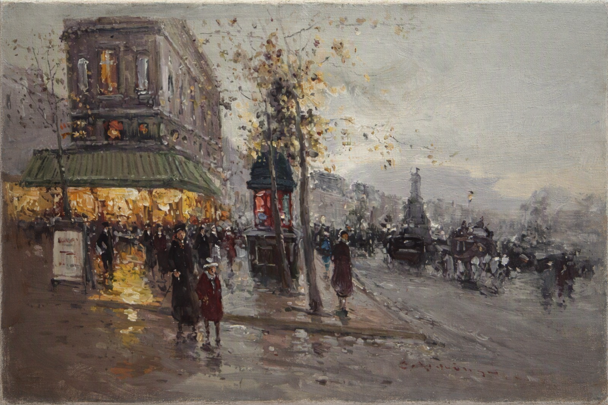 peinture huile sur toile faite sur commande - scène rue de Paris