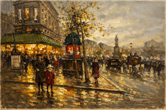 peinture huile sur toile faite sur commande - scène rue de Paris