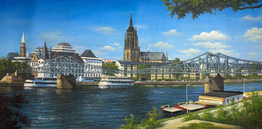 Peinture à l'huile 60 x 120cm skyline ville ville de Francfort peinte à la main huile sur toile