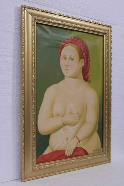 Peinture à l'huile art moderne faite main sur toile avec cadre d'après Botero - LA FORNARINA - Kikooyou Art Gallery - Kikooyou Art Gallery