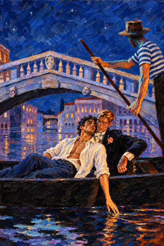 peinture huile sur toile faite sur commande - PORTRAIT GAY LOVERS VENISE