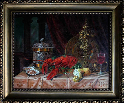 Grande nature morte au homard et aux huîtres. Monogrammé G.S. 1911. Kikooyou Art Gallery - Kikooyou Art Gallery