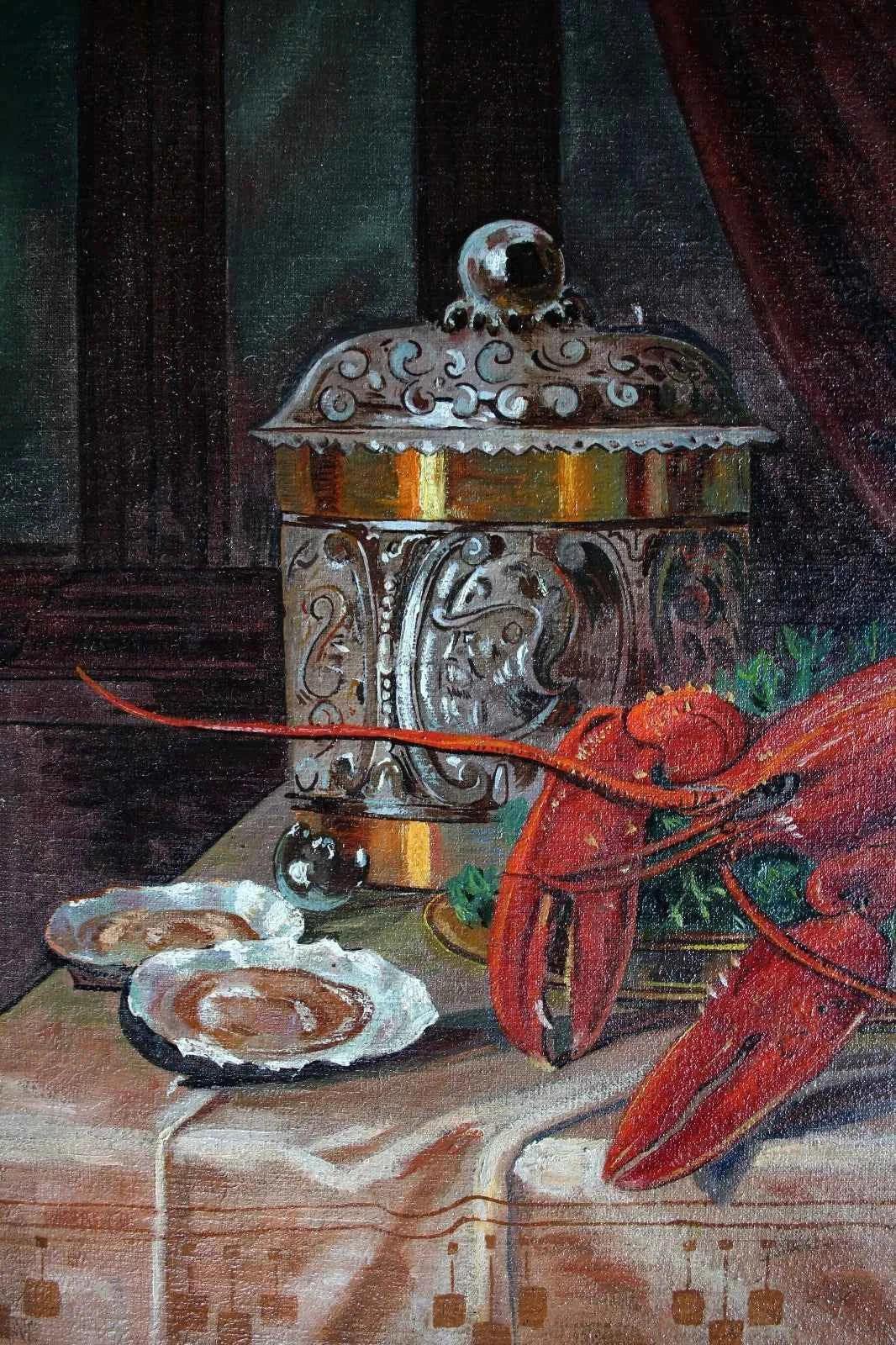 Grande nature morte au homard et aux huîtres. Monogrammé G.S. 1911. Kikooyou Art Gallery - Kikooyou Art Gallery