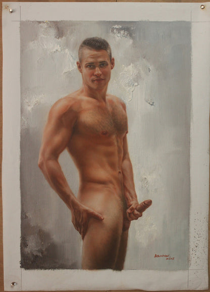 art-portrait-masculin-jeune-homme-nu-intégrale-peinture-originale-huile-toile