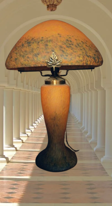 Lampe verre champignon Gallé Tip couleur jaune orangé