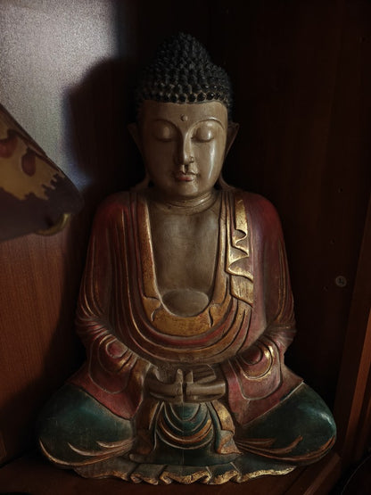 MAGNIFIQUE BOUDDHA bois polychrome
