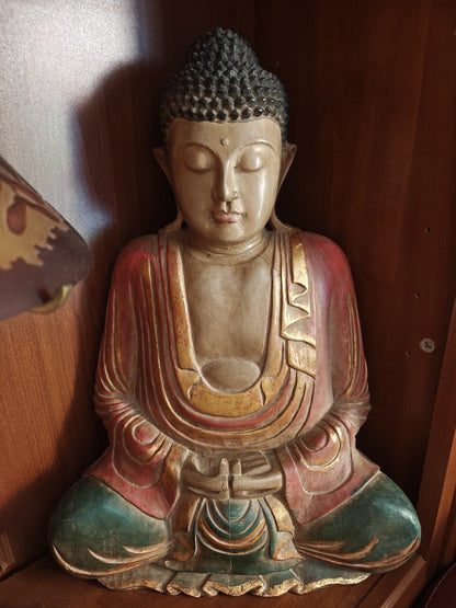MAGNIFIQUE BOUDDHA bois polychrome