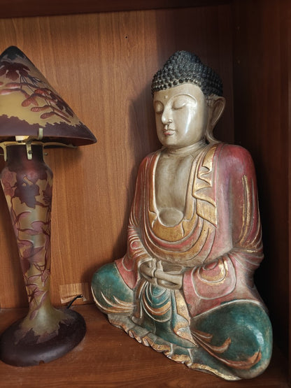 MAGNIFIQUE BOUDDHA bois polychrome