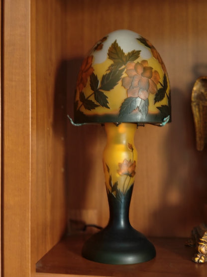 MAGNIFIQUE Lampe verre champignon Gallé Tip MOTIF FLEURS