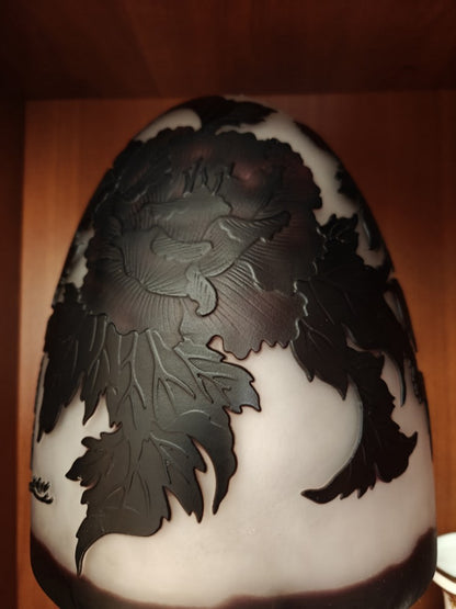 MAGNIFIQUE Lampe verre champignon Gallé Tip MOTIF FLEURS bicolor