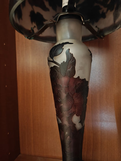 MAGNIFIQUE Lampe verre champignon Gallé Tip MOTIF FLEURS bicolor