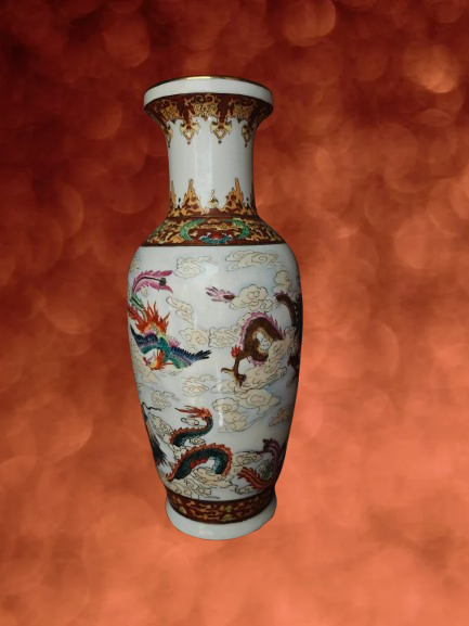 vase porcelaine motif fleurs et dragons