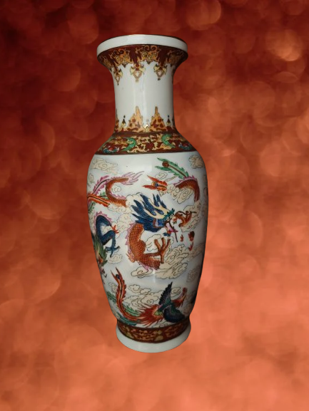 vase porcelaine motif fleurs et dragons