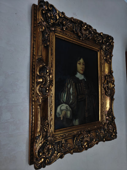 portrait jeune homme noble huile sur bois non signée