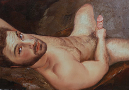 art-érotique-gay-sexe-peinture-huile sur toile-originale-homme-nu-allongé