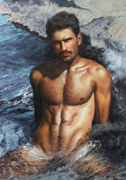 Art érotique peinture homme torse nu originale - Portrait huile sur toile signée - Kikooyou Art Gallery