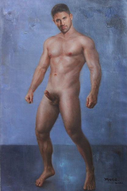 art-érotique-gay-sexe-peinture-huile sur toile-originale-homme-nu