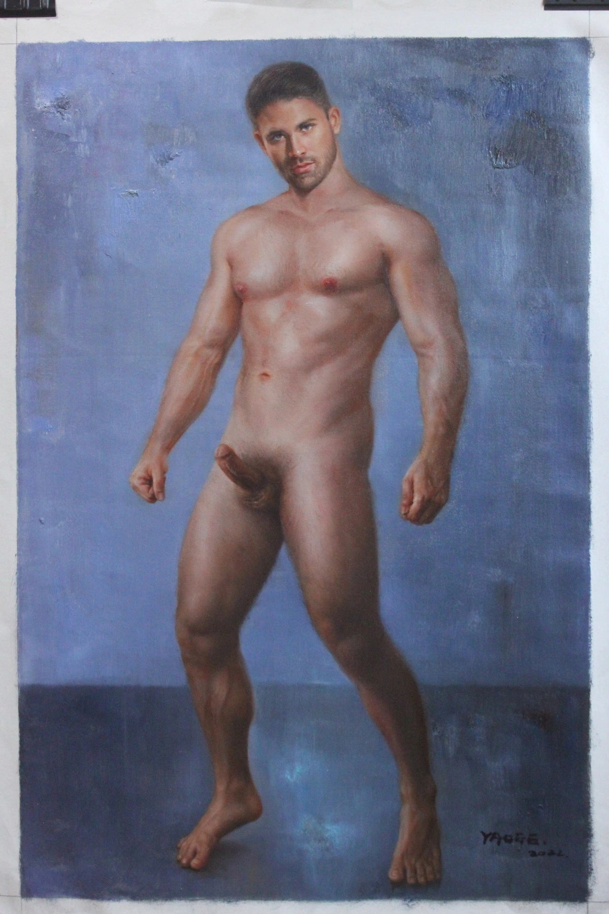 art-érotique-gay-sexe-peinture-huile sur toile-originale-homme-nu