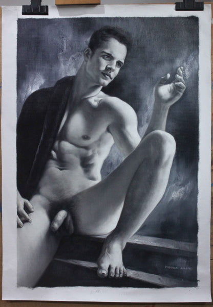 art-érotique-gay-peinture-huile sur toile-originale-homme-nu