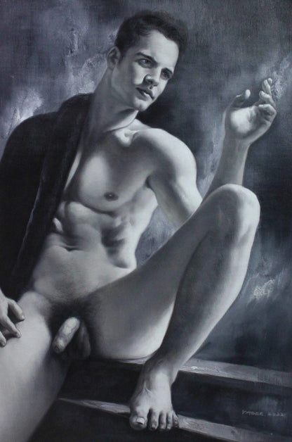 art-érotique-gay-peinture-huile sur toile-originale-homme-nu