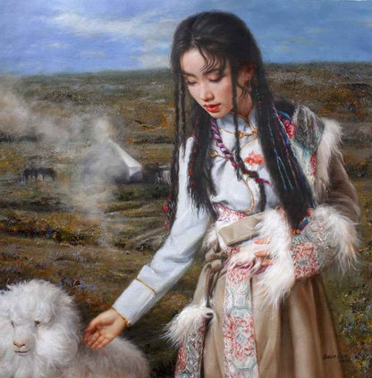 art portrait femme asiatique tableau peinture huile sur toile originale