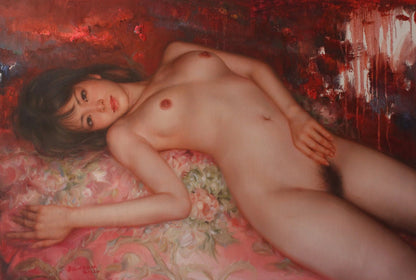 art-erotique-feminin-femme-asiatique-nue-integrale-peinture-huile sur toile