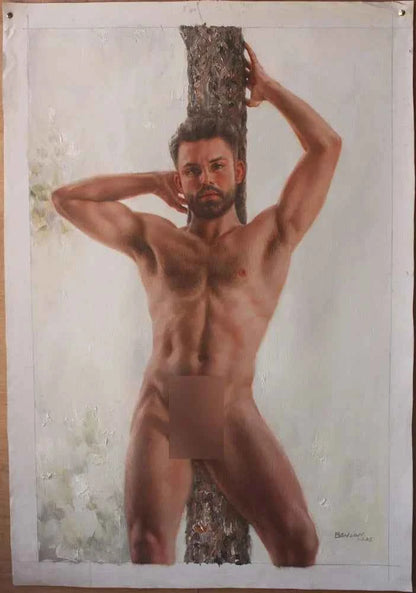 art érotique peinture huile sur toile gay farmer homme nu