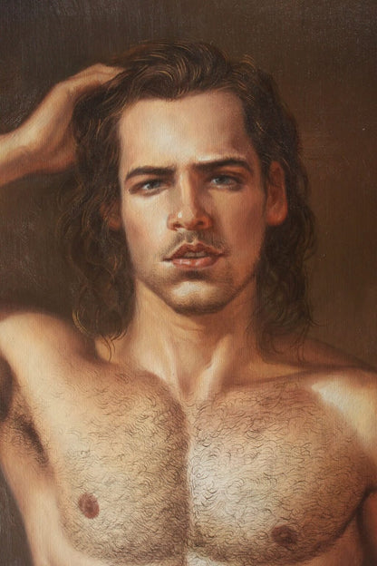 art-decoration-tableau-peinture-huile-toile-portrait-homme-nu-Un homme virile d'Amérique latine