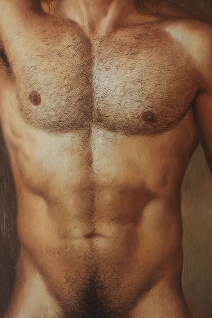 art-decoration-tableau-peinture-huile-toile-portrait-homme-nu-Un homme virile d'Amérique latine